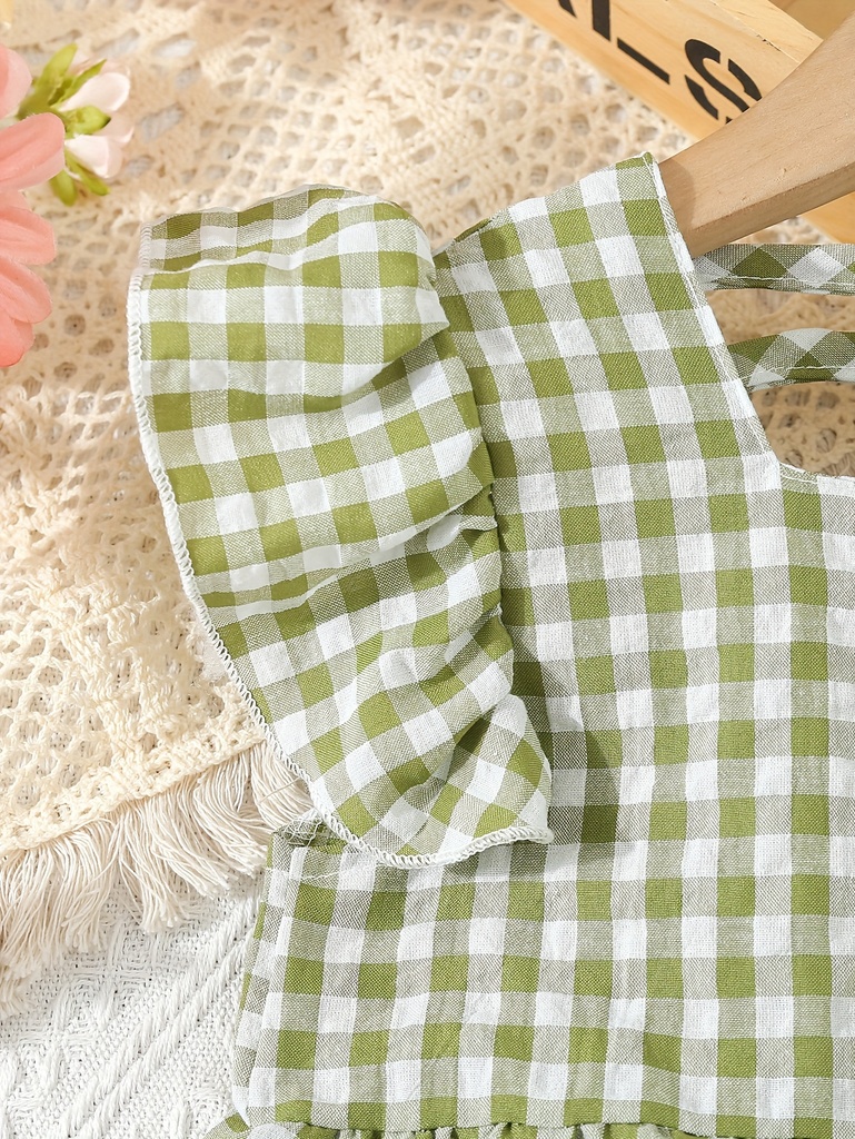 Blusa con Volantes y Estampado de Cuadros Luxeira