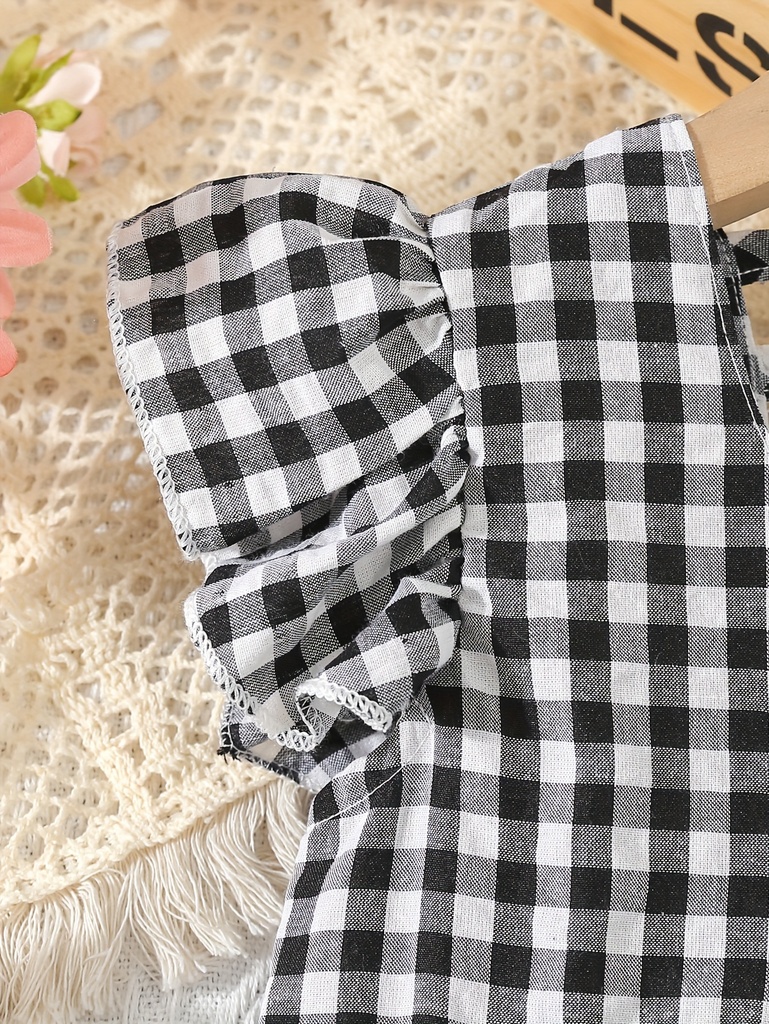 Blusa con Volantes y Estampado de Cuadros Luxeira