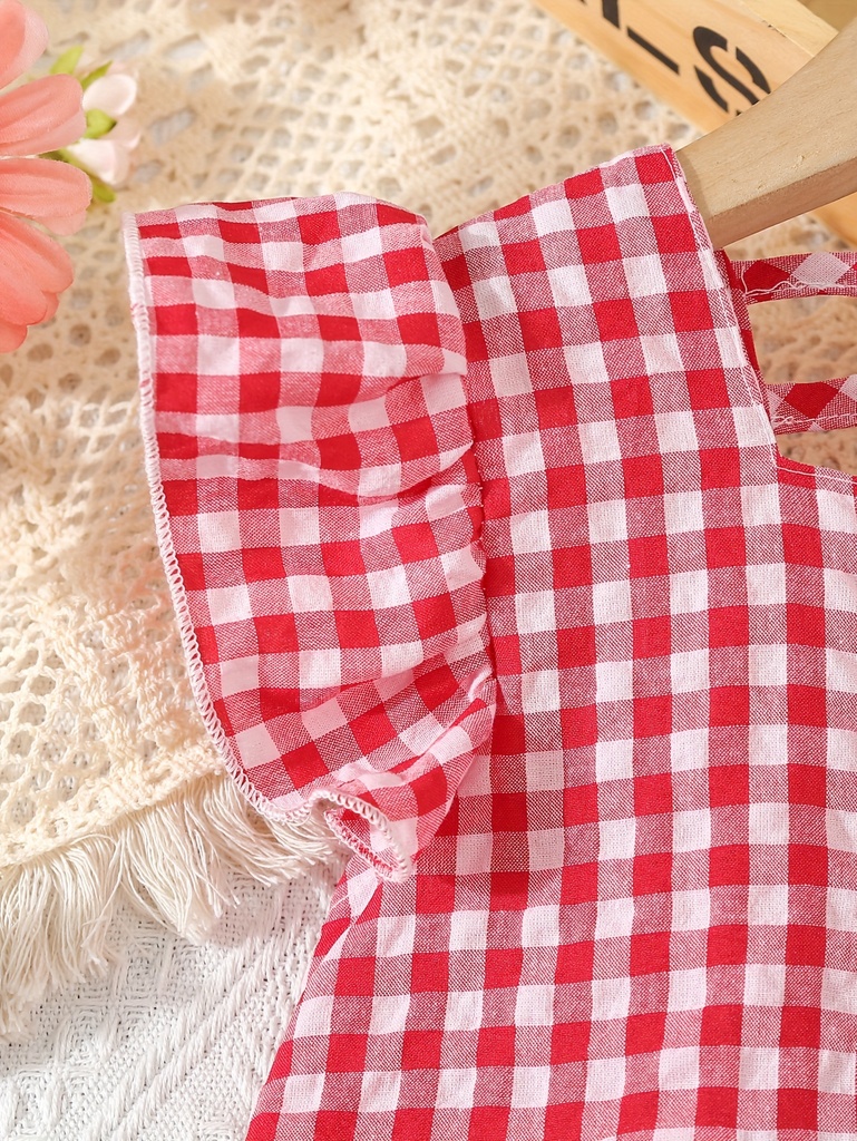 Blusa con Volantes y Estampado de Cuadros Luxeira