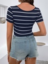 Top de Rayas con Cuello Redondo Luxeira