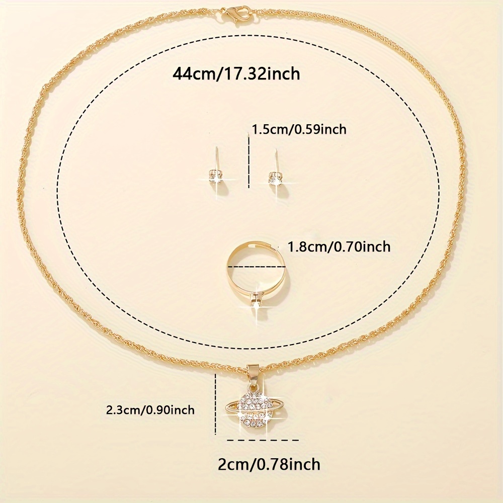 Set de 4 Piezas de Joyería: Collar, Pendientes y Anillo con Detalles de Vidrio