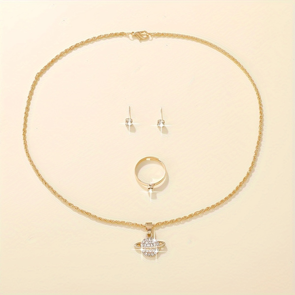 Set de 4 Piezas de Joyería: Collar, Pendientes y Anillo con Detalles de Vidrio