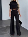 Conjunto de Dos Piezas: Top de Manga Corta con Cuello Redondo y Pantalones Rectos de Cintura Alta Luxeira