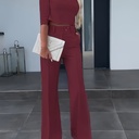 Conjunto de Dos Piezas: Top de Manga Corta con Cuello Redondo y Pantalones Rectos de Cintura Alta Luxeira