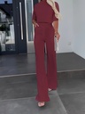 Conjunto de Dos Piezas: Top de Manga Corta con Cuello Redondo y Pantalones Rectos de Cintura Alta Luxeira