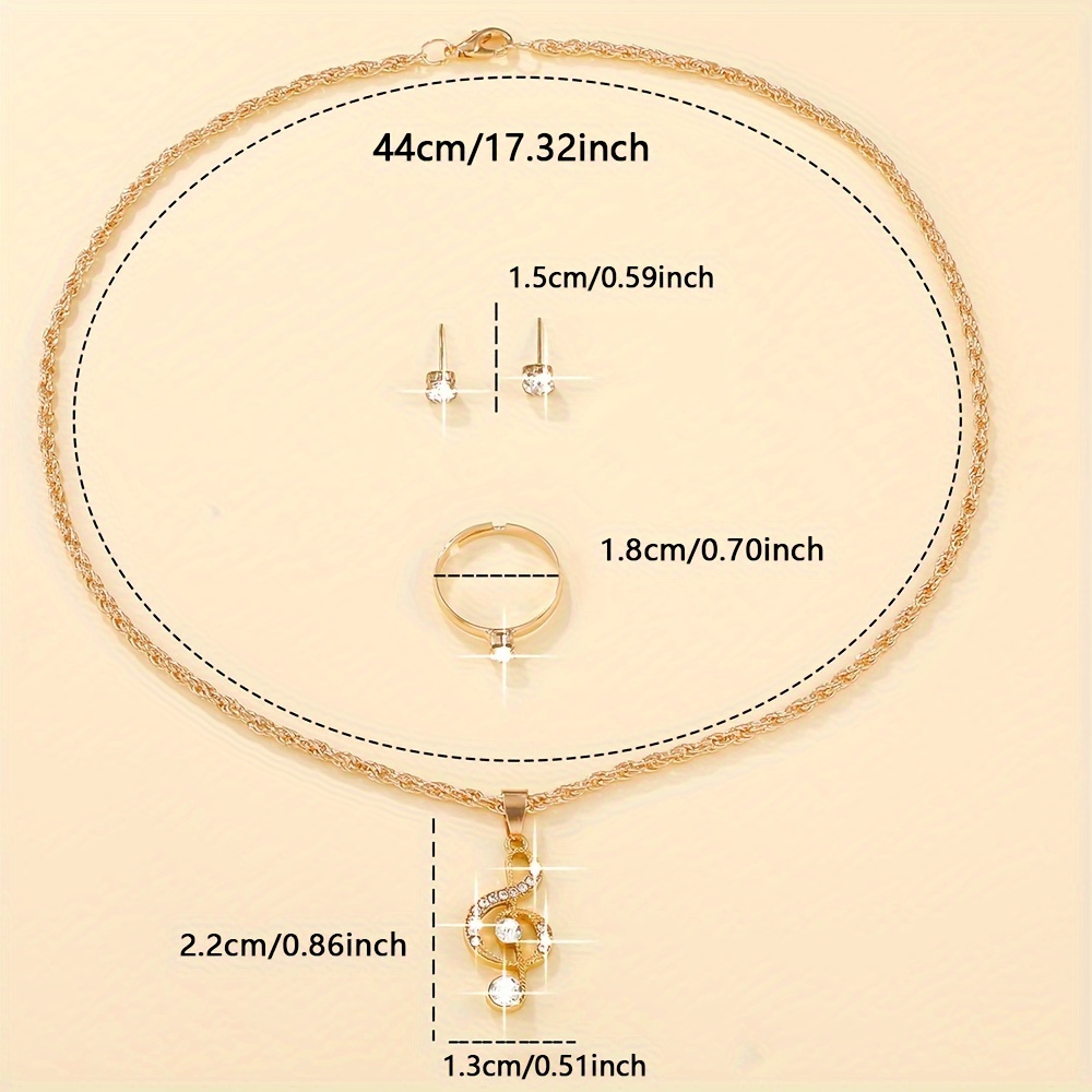 Set de 4 Piezas de Joyería: Collar, Aretes y Anillo con Detalle de Nota Musical