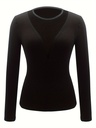 Top Ajustado de Manga Larga con Cuello Pronunciado y Malla Luxeira