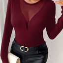 Top Ajustado de Manga Larga con Cuello Pronunciado y Malla Luxeira