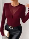 Top Ajustado de Manga Larga con Cuello Pronunciado y Malla Luxeira