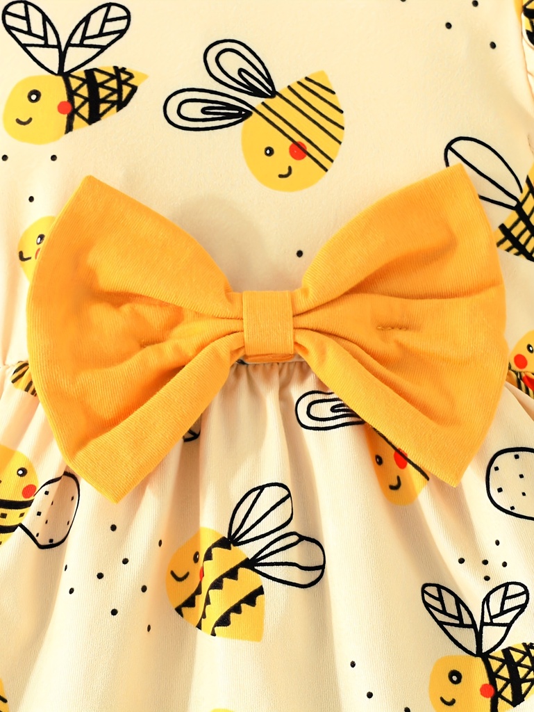 Vestido Casual de Manga Corta con Estampado de Abeja Luxeira