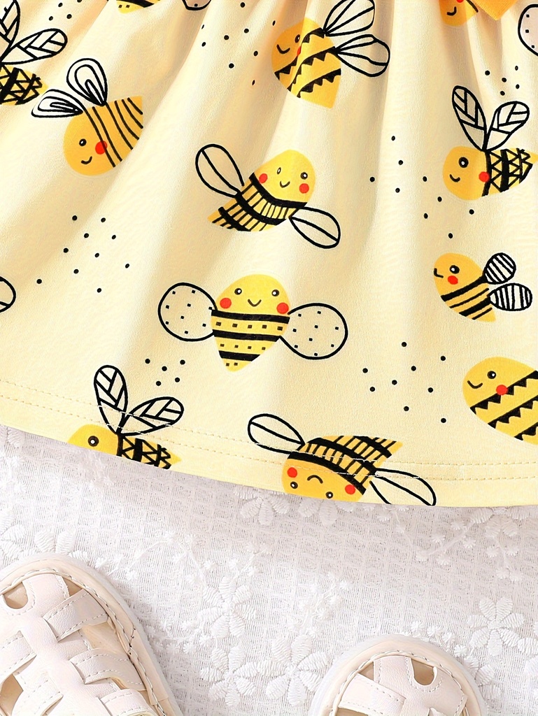 Vestido Casual de Manga Corta con Estampado de Abeja Luxeira