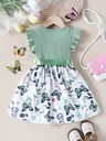 Vestido de Manga Corta con Estampado de Mariposa y Cinturón Luxeira