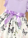 Vestido de Manga Corta con Estampado de Mariposa y Cinturón Luxeira