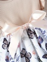 Vestido de Manga Corta con Estampado de Mariposa y Cinturón Luxeira
