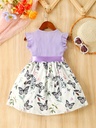 Vestido de Manga Corta con Estampado de Mariposa y Cinturón Luxeira