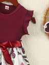 Vestido de Manga Corta con Estampado de Mariposa y Cinturón Luxeira