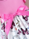 Vestido de Manga Corta con Estampado de Mariposa y Cinturón Luxeira