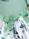 Vestido de Manga Corta con Estampado de Mariposa y Cinturón Luxeira