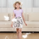 Vestido de Manga Corta con Estampado de Mariposa y Cinturón Luxeira