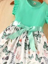 Vestido de Manga Corta con Estampado de Mariposa y Cinturón Luxeira