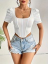 Top Elegante con Mangas Abullonadas y Cuello Cuadrado Luxeira