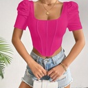 Top Elegante con Mangas Abullonadas y Cuello Cuadrado Luxeira