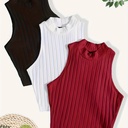 Top sin Mangas de Cuello Alto Acanalado Luxeira