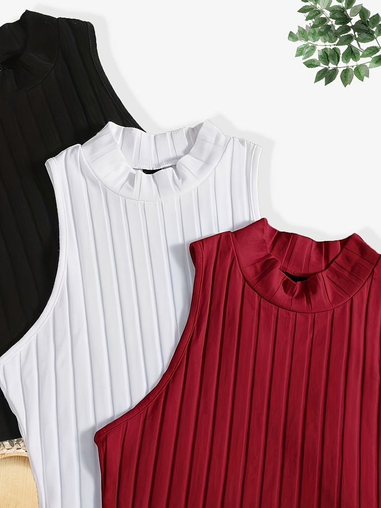 Top sin Mangas de Cuello Alto Acanalado Luxeira