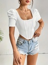 Top Elegante con Mangas Abullonadas y Cuello Cuadrado Luxeira