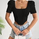 Top Elegante con Mangas Abullonadas y Cuello Cuadrado Luxeira