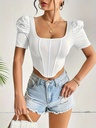 Top Elegante con Mangas Abullonadas y Cuello Cuadrado Luxeira
