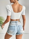 Top Elegante con Mangas Abullonadas y Cuello Cuadrado Luxeira