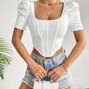 Top Elegante con Mangas Abullonadas y Cuello Cuadrado Luxeira