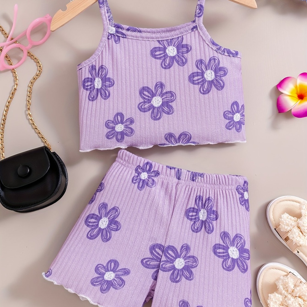 Conjunto de Camiseta y Short con Estampado de Flores Luxeira