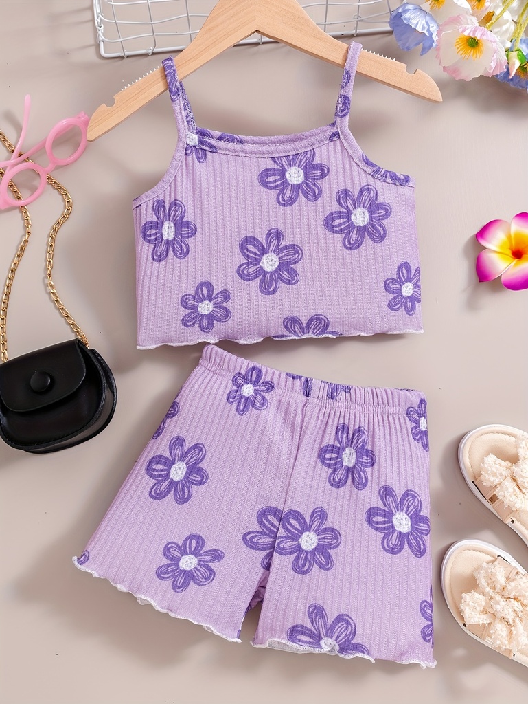 Conjunto de Camiseta y Short con Estampado de Flores Luxeira