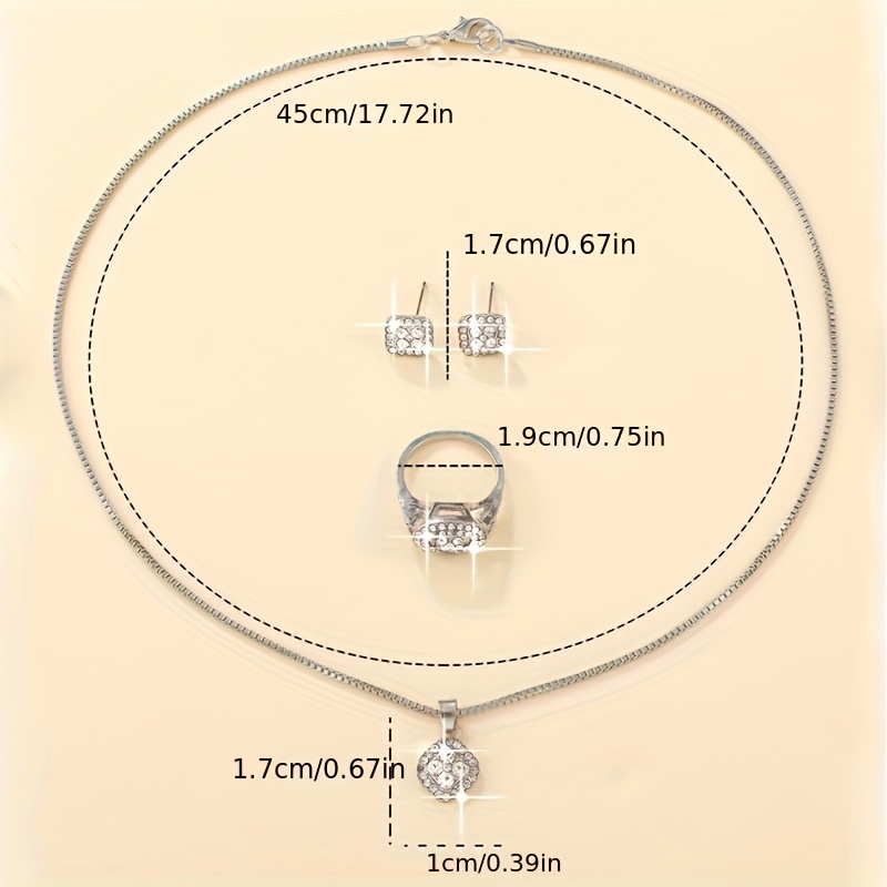 Set de 4 Piezas de Joyería: Collar, Pendientes y Anillo
