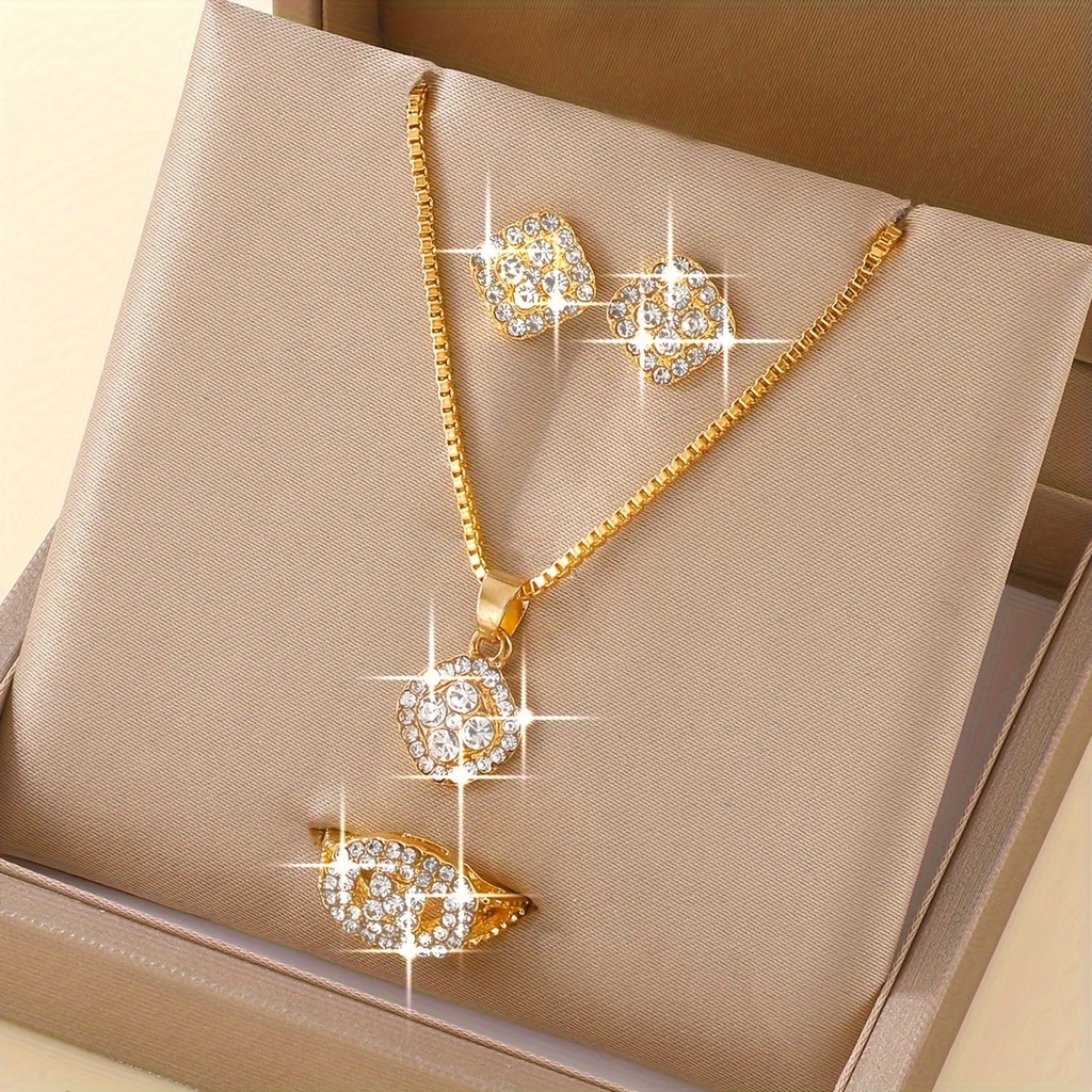 Set de Joyería de Lujo con Diamantes de Imitación - Incluye Collar, Aretes y Anillo