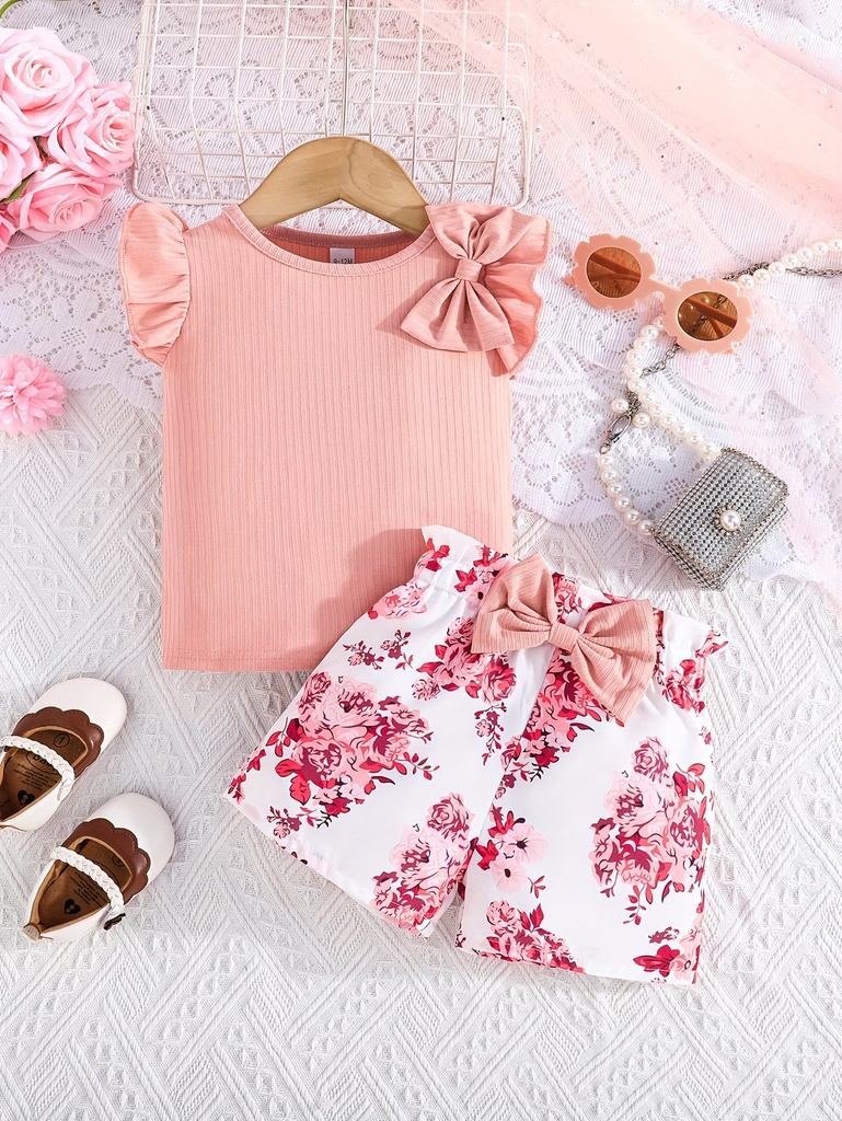 Conjunto de Top con Lazo y Shorts con Estampado Floral Luxeira