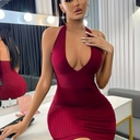 Vestido Acanalado con Escote Pronunciado Luxeira