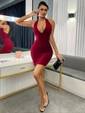 Vestido Acanalado con Escote Pronunciado Luxeira