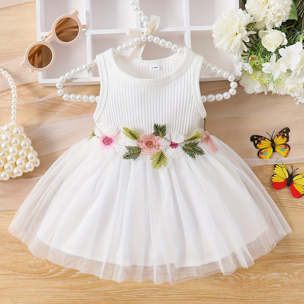 Vestido de Malla con Bordado de Flores Luxeira