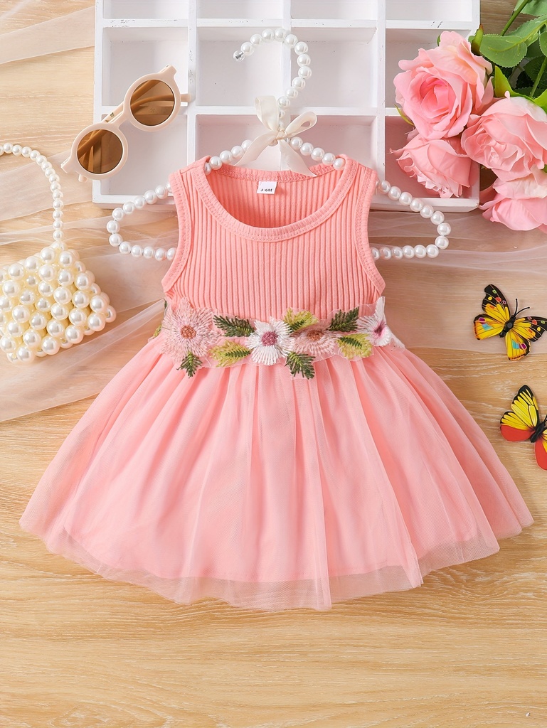 Vestido de Malla con Bordado de Flores Luxeira