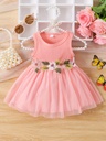 Vestido de Malla con Bordado de Flores Luxeira