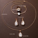 Set de 5 Piezas de Joyería: Colgantes de Diamantes de Imitación en Forma de Gota, Collar, Aretes y Anillo