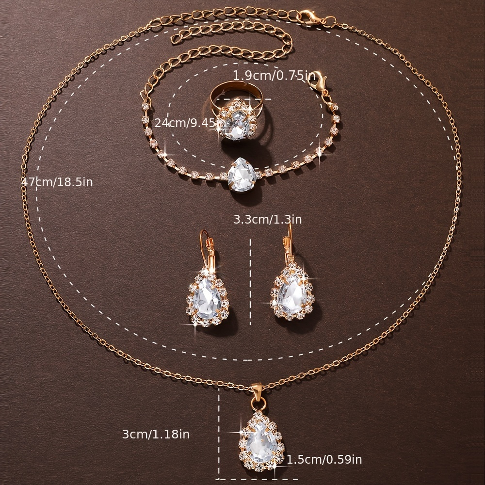 Set de 5 Piezas de Joyería: Colgantes de Diamantes de Imitación en Forma de Gota, Collar, Aretes y Anillo