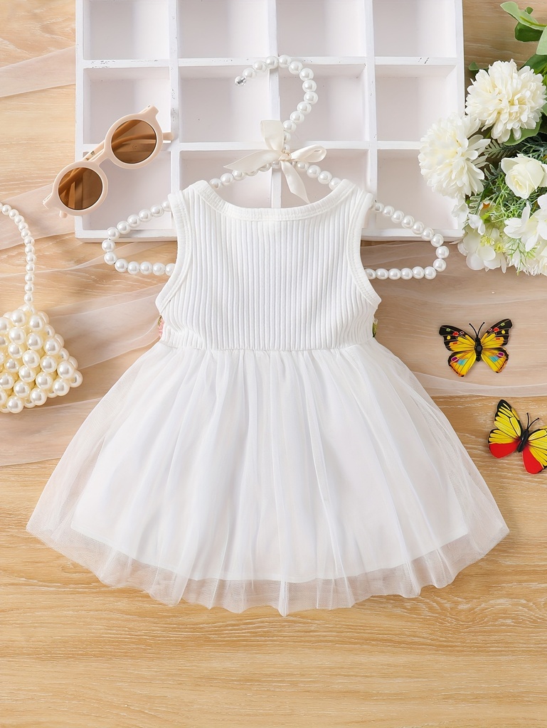 Vestido de Malla con Bordado de Flores Luxeira