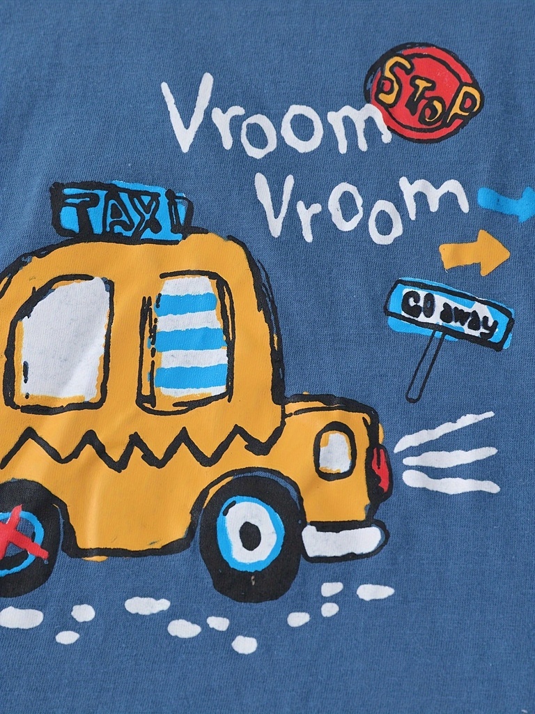 Conjunto de Camiseta y Short con Estampado de Carros Luxeira