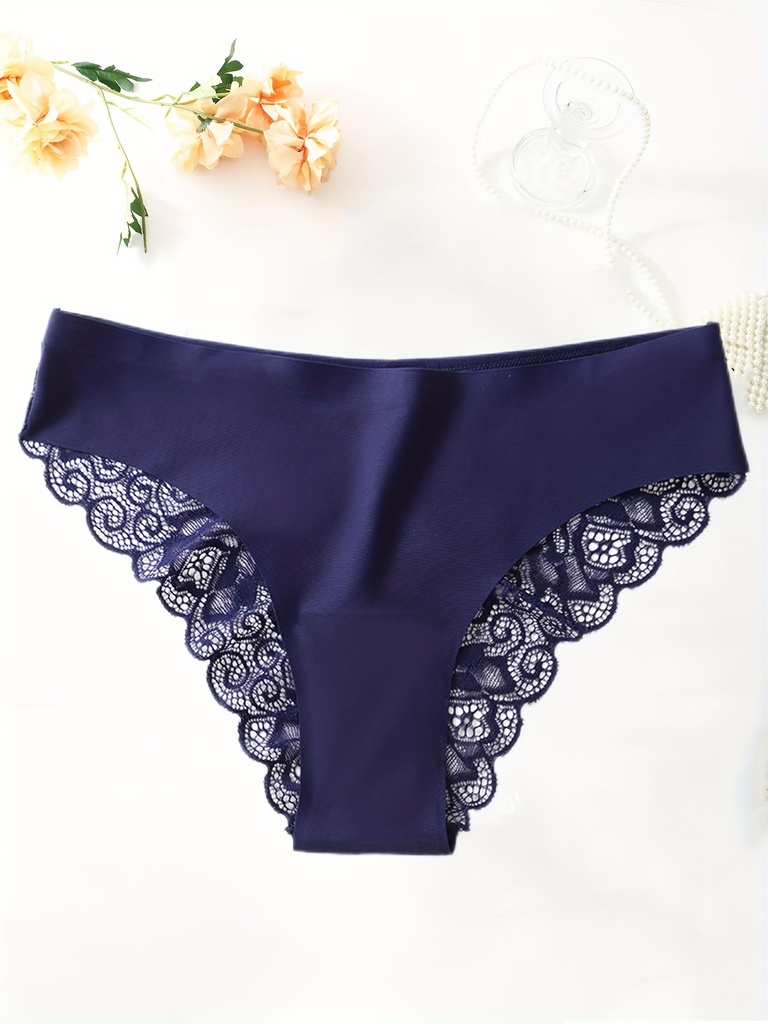 Panty de Nailon con Detalles de Encaje en Contraste Luxeira