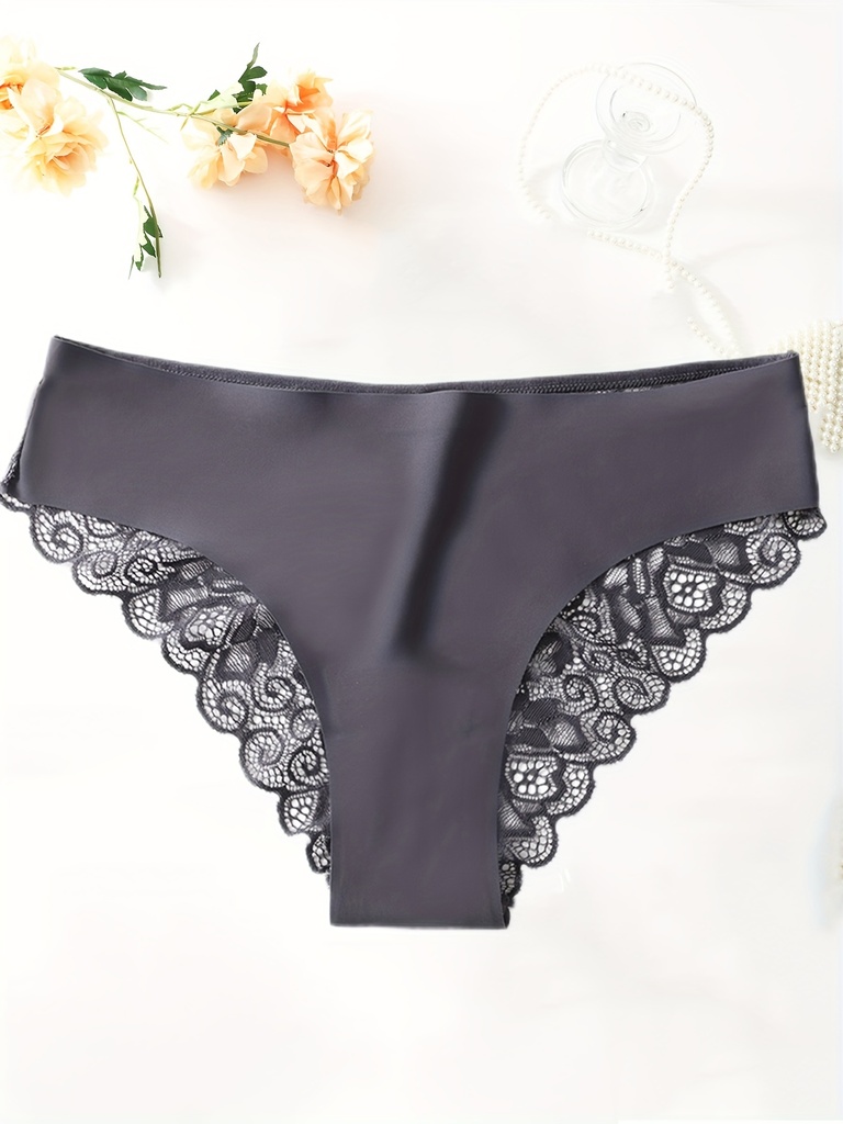 Panty de Nailon con Detalles de Encaje en Contraste Luxeira