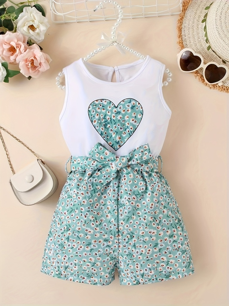 Enterizo Floral Sin Mangas con Estampado de Corazón Luxeira